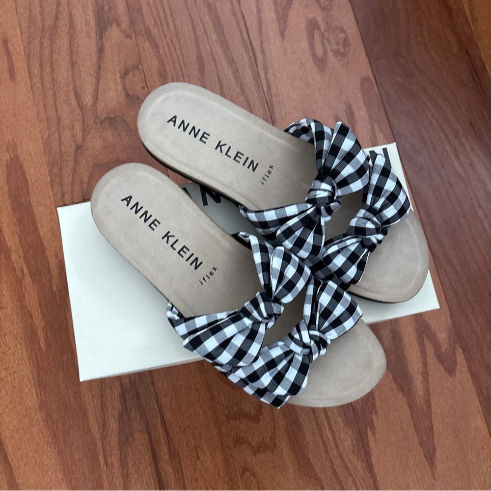 Anne Klein Black and White Gingham Sandals